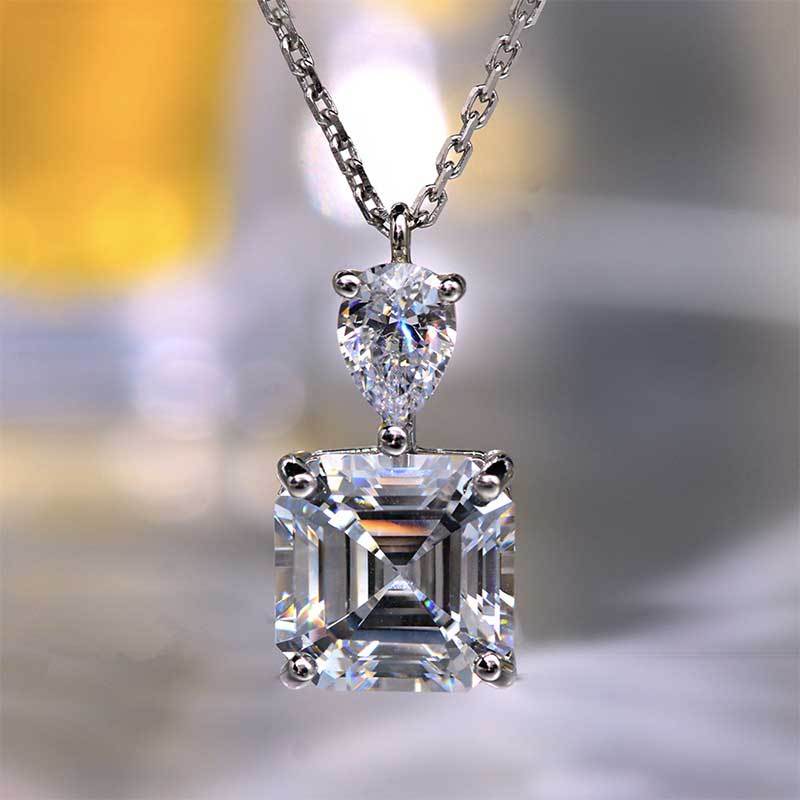 Luxury Stunning 12 Carat Asscher Cut White Sapphire Necklace In Sterling Silver-Maxinejewelry