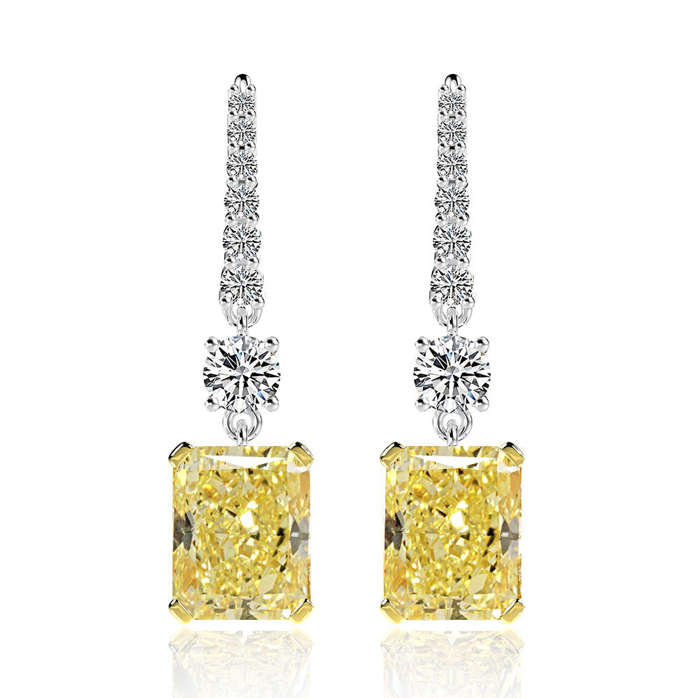 Sterling Silver Luxury Radiant Cut Sona Simulated Diamond Yellow Sapphire Drop Earrings For Women