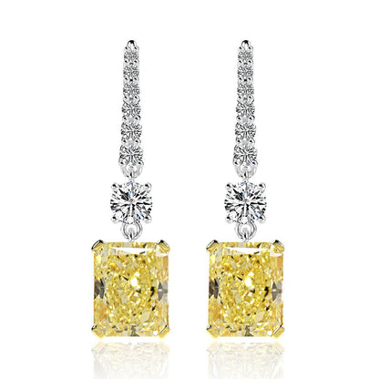 Sterling Silver Luxury Radiant Cut Sona Simulated Diamond Yellow Sapphire Drop Earrings For Women