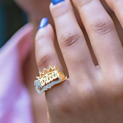 Crown Heart Two Tone Personalized Custom Gold Plated Name Ring-silviax