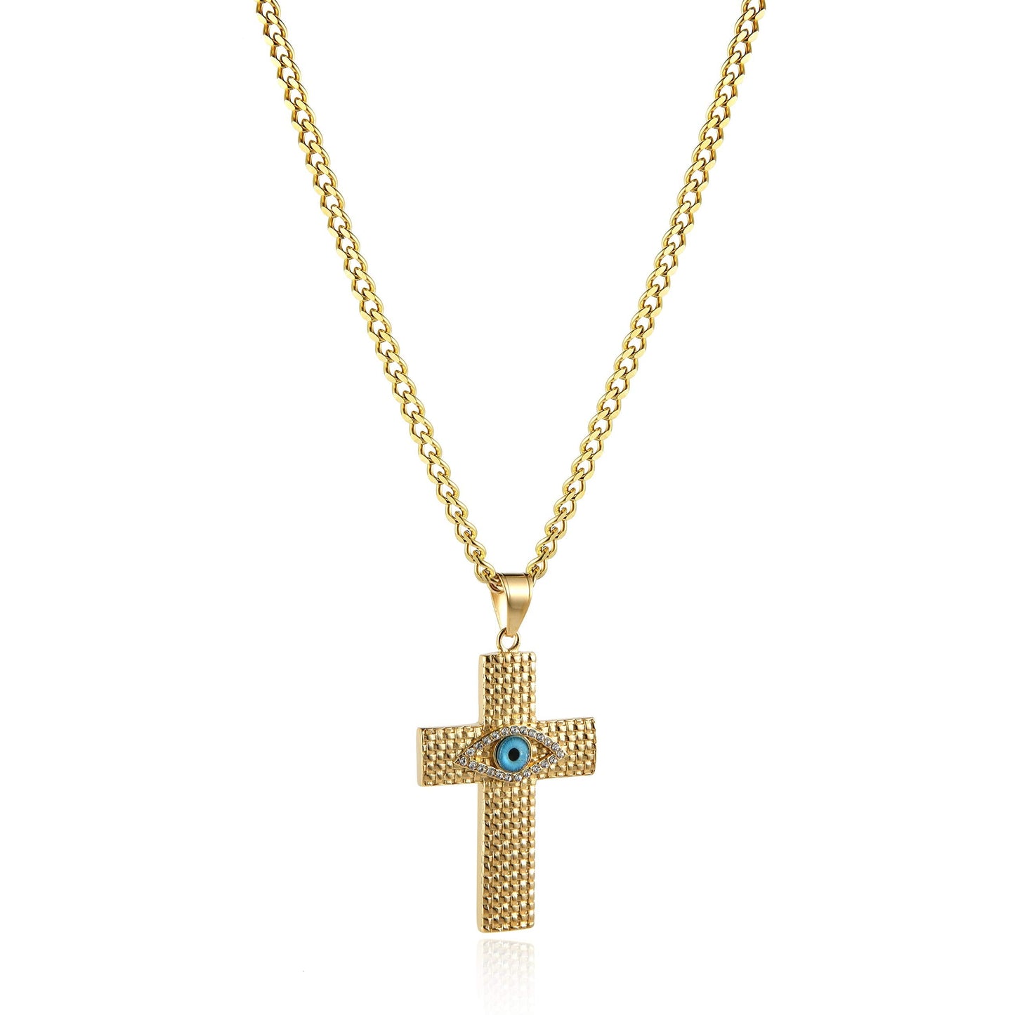 Death Eye Cross Pendant Gold Plated Necklace