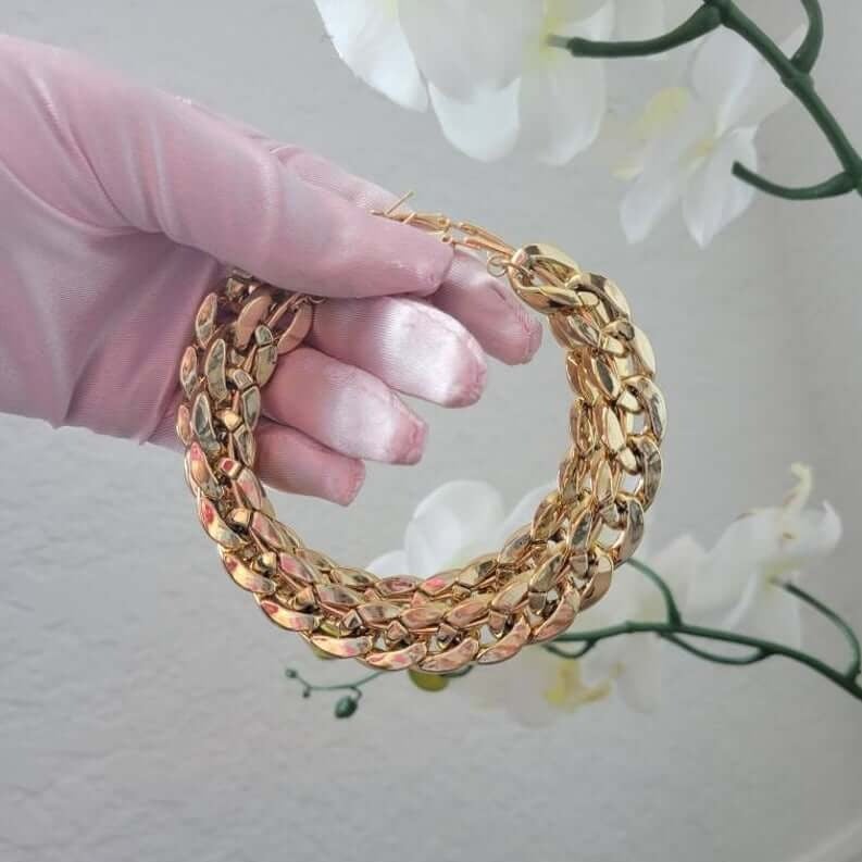 60mm XOXO Cuban Chain Gold Plated Hoop Earrings