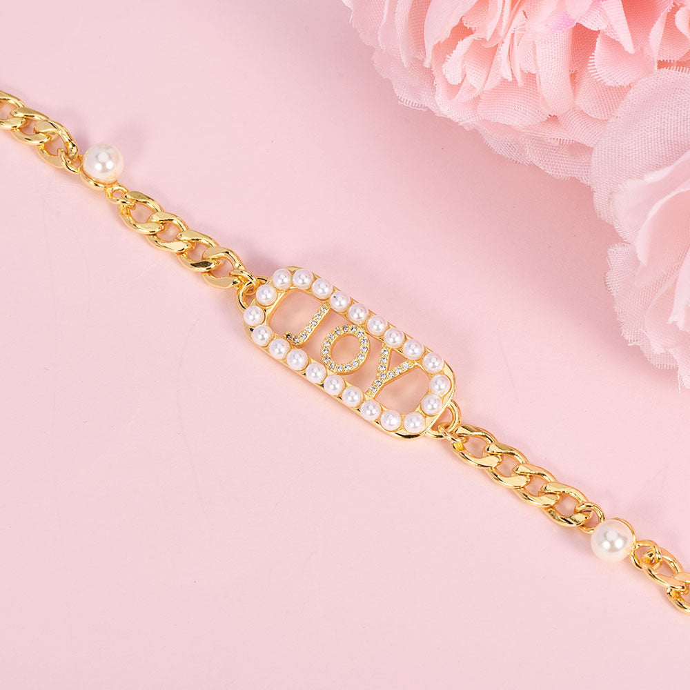 Capital Letter Inlaid Zircon Pearl Chain Personalized Custom Gold Plated Name Bracelet-silviax