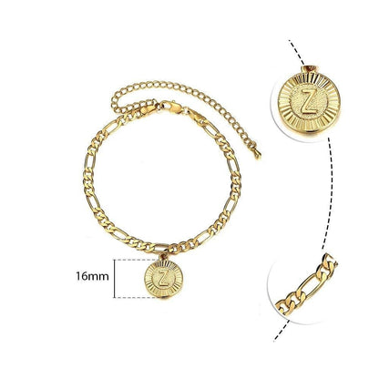 Round Letter Gold Plated Initial Anklet-silviax