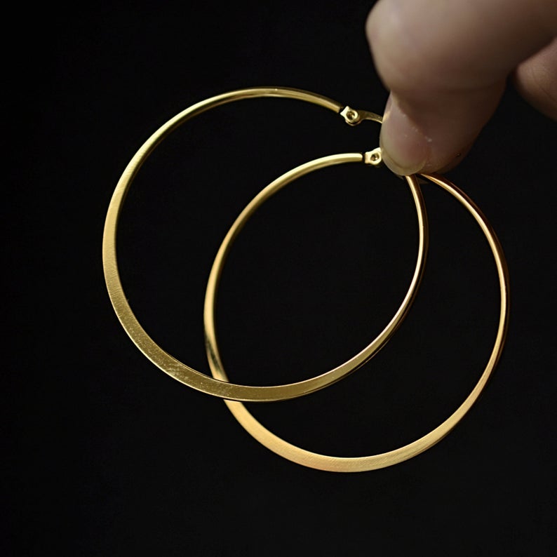 Flat 30mm/60mm Gold Plated Hoop Earrings-silviax