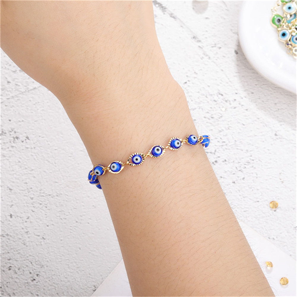 Gold Plated Amulet Nazar Oval Evil Blue Eye Charm Bracelet-silviax