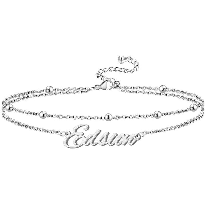 Double Layers Personalized Custom Gold Plated Name Anklet-silviax