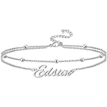 Double Layers Personalized Custom Gold Plated Name Anklet-silviax