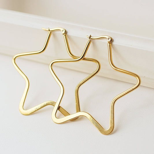 Star Shape 30mm/60mm Gold Plated Hoop Earrings-silviax