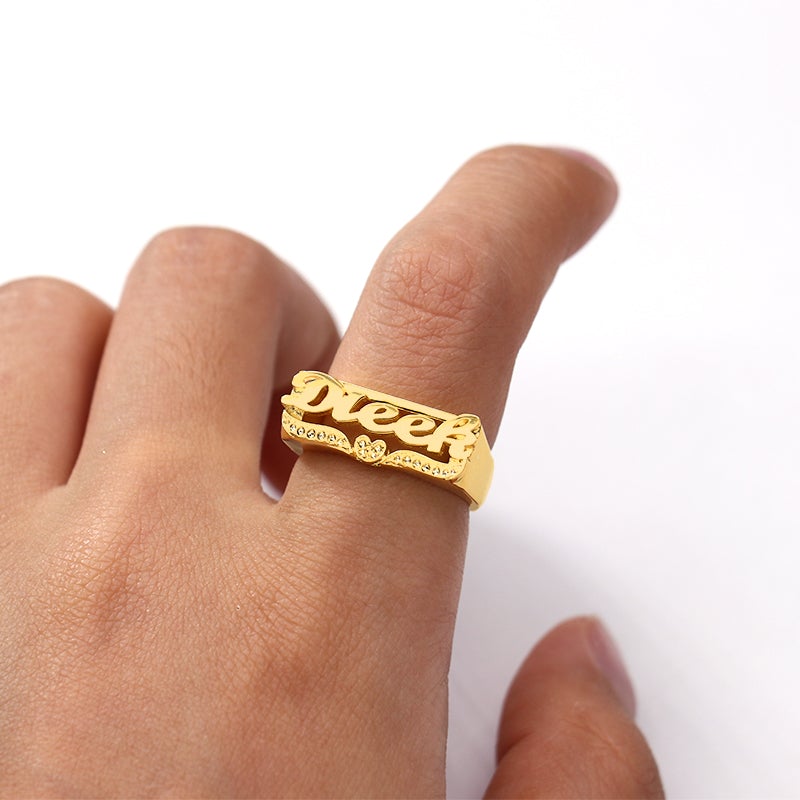 Personalized Gold Plated Name Ring with Heart-silviax