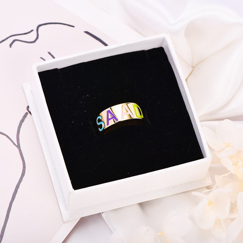 Colorful Letter Personalized Custom Gold Plated Name Ring-silviax