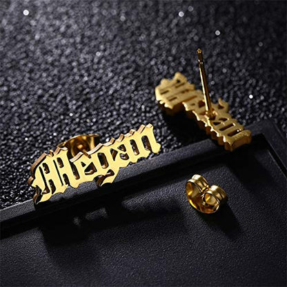 Old English Font Stud Gold Plated Personalized Name Earrings-silviax