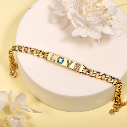 Cuban Chain Capital Letter with Colorful Zircon Nameplate Personalized Bar Name Bracelet-silviax