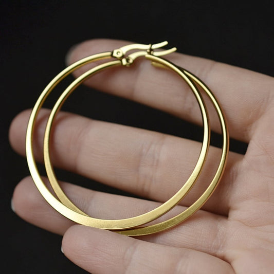 Flat 30mm/60mm Gold Plated Hoop Earrings-silviax