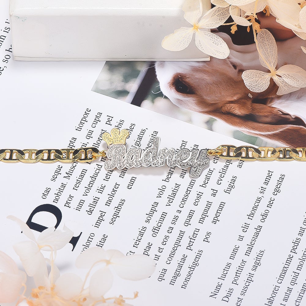 Crown Two Tone Personalized Custom Gold Plated Name Bracelet-silviax