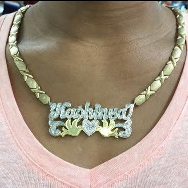 Double Layer Two Tone with Two Birds and Heart Personalized Custom Gold Plated Name Necklace XOXO Chain-silviax