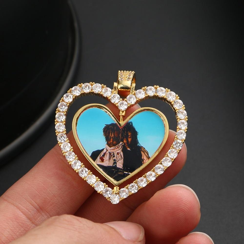 Gold Plated Heart Rotating Custom Double-Sided Photo Necklace