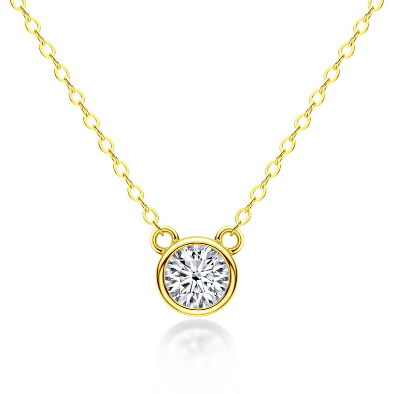 Yellow Gold Round Cut Moissanite Stone Pendant Necklace In Sterling Silver-Maxinejewelry