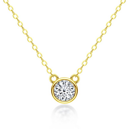 Yellow Gold Round Cut Moissanite Stone Pendant Necklace In Sterling Silver-Maxinejewelry