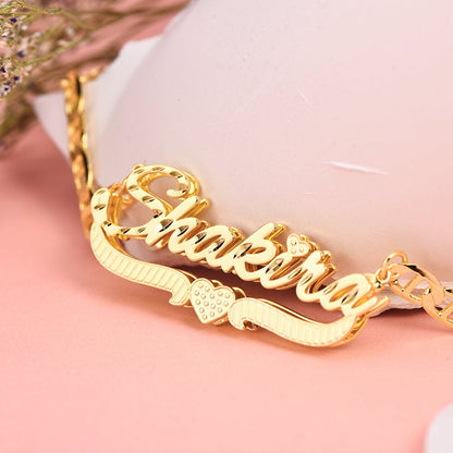 Double Layer Nameplate Heart Personalized Custom Gold Plated Name Necklace-silviax