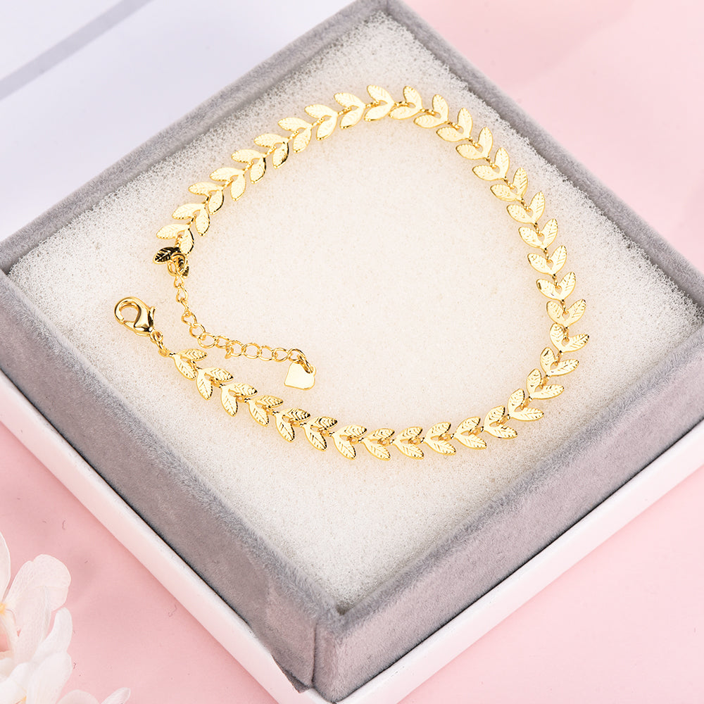 6mm Leaves Chain Gold Plated Bracelet-silviax