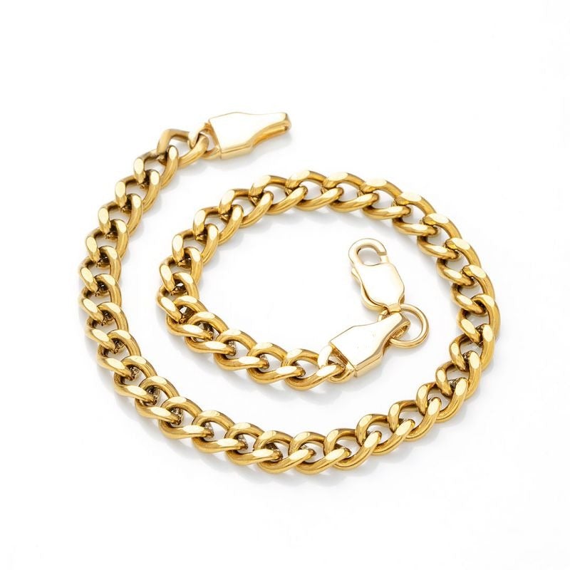 7mm Cuban Link Chain Gold Plated Bracelet-silviax