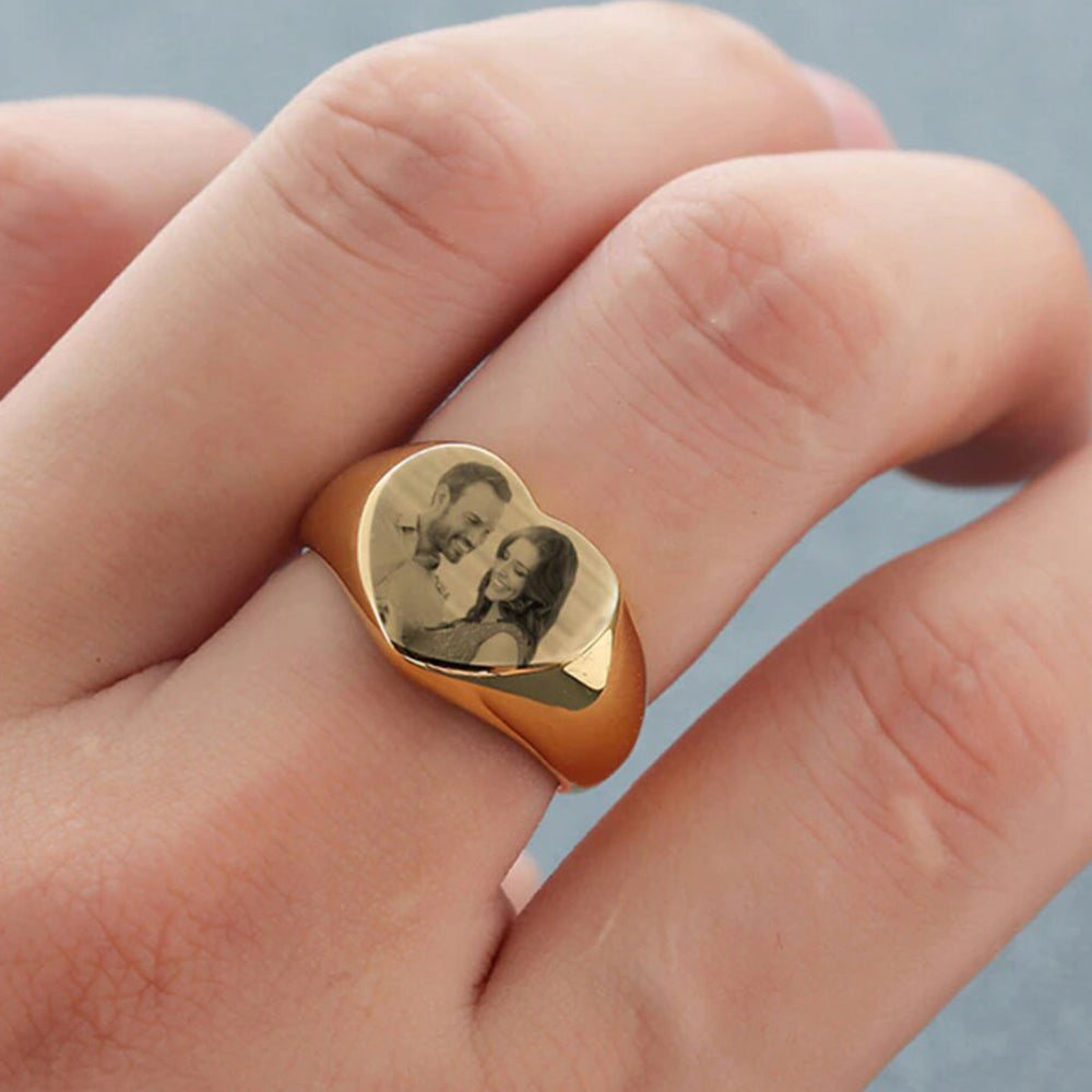 Love Heart Engraved Photo Personalized Custom Gold Plated Photo Ring-silviax