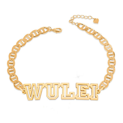 Hollow Letter Nameplate Personalized Custom Gold Plated Name Bracelet-silviax