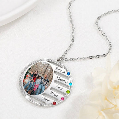 2 To 5 Names With Birthstone And Photo Round Pendant Personalized Custom Gold Plated Family Necklace-silviax