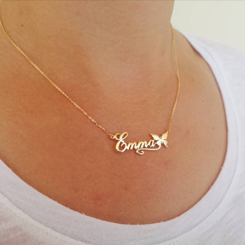 Butterfly Personalise Custom Gold Plated Name Necklace-silviax