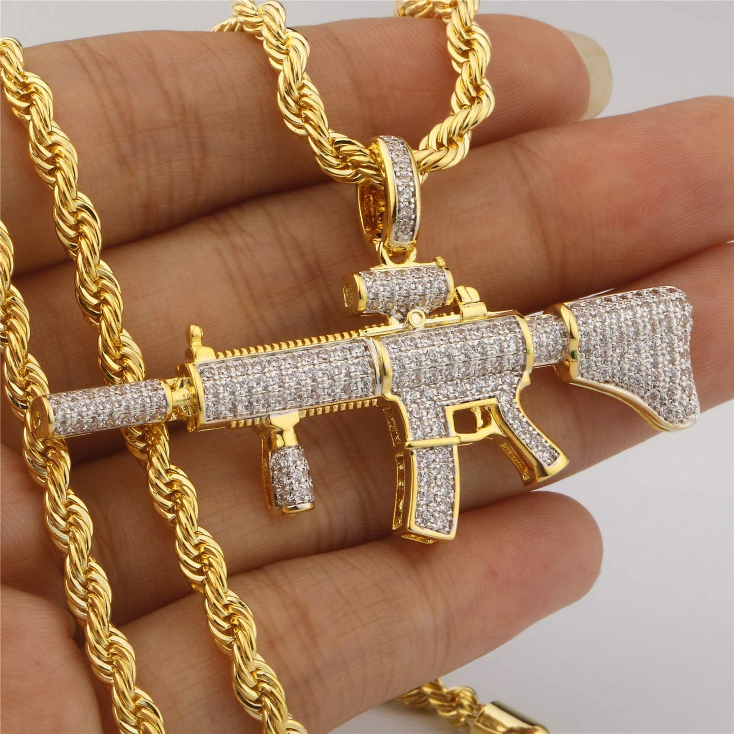 Gun Pendant Necklace Gold Plated Hip Hop Style Jewelry for Rapper