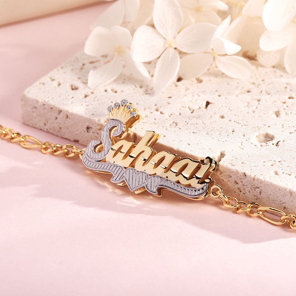 Two Tone Double Layer Crown Heart Personalized Name Anklet-silviax