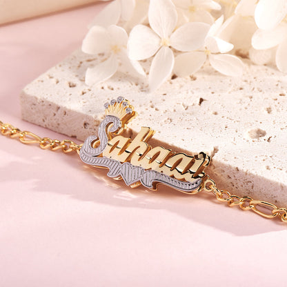 Two Tone Double Layer Crown Heart Personalized Name Anklet-silviax