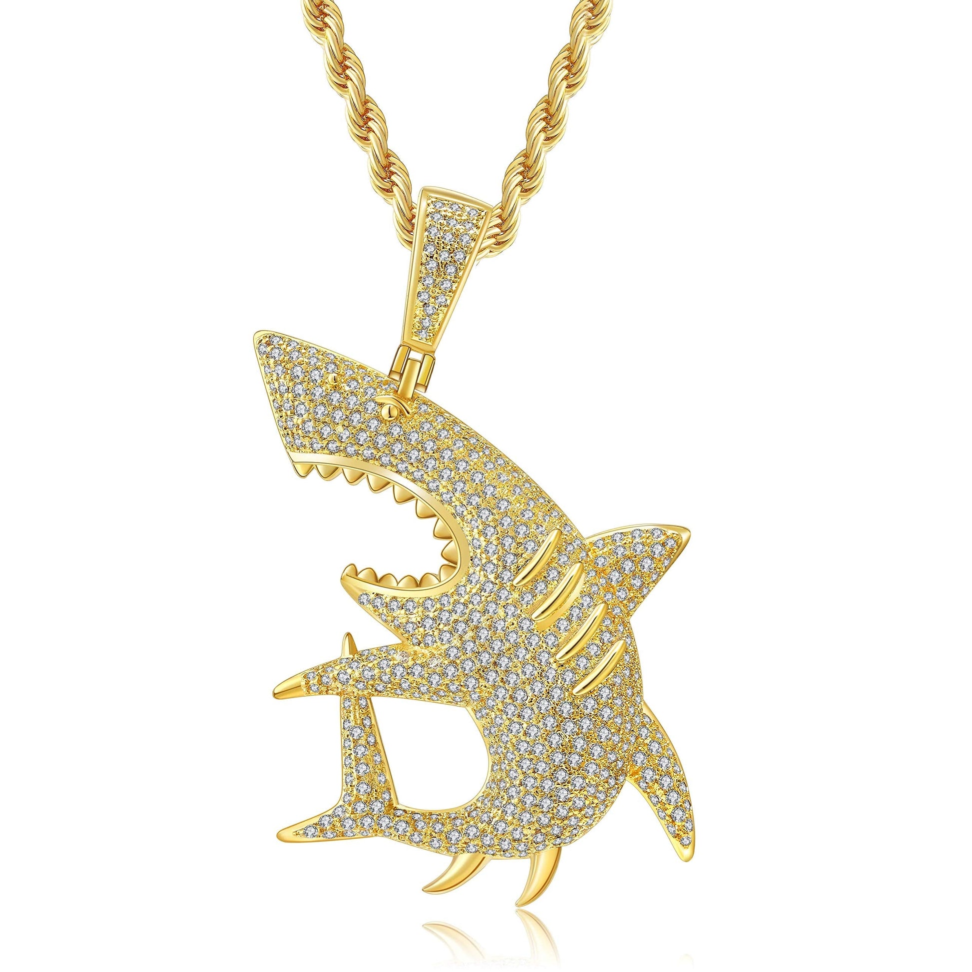 Big Shark Pendant Necklace Hip Hop Style Gold Plated-silviax