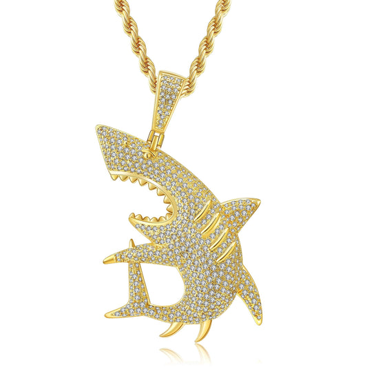 Big Shark Pendant Necklace Hip Hop Style Gold Plated-silviax