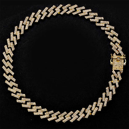 13mm Cuban Link Chain Iced Out Bling Hip Hop Prong Necklace Gold Plated Rhinestone Clasp Jewelry for Men Women