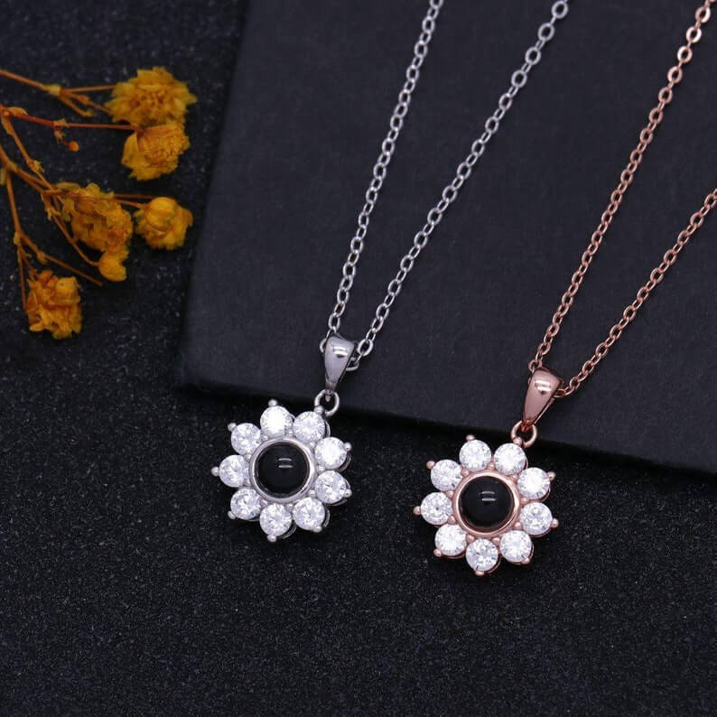 Personalized Flower Shaped Color Photo Projection Necklace-silviax