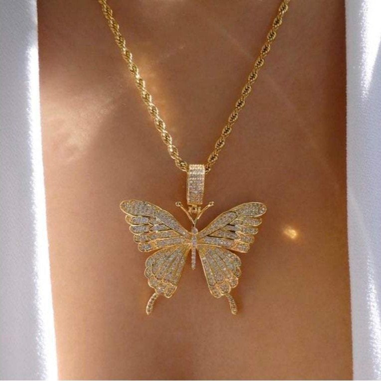 Butterfly Pendant Gold Plated Necklace Jewelry Gift for Woman Girl-silviax