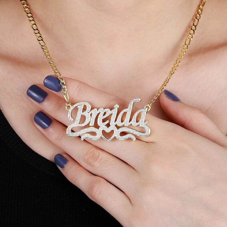 Double Layer Two Tone with Hollow Heart Personalized Custom Name Necklace-silviax