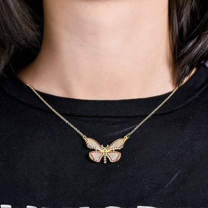 Gold-plated Zircon Butterfly Necklace