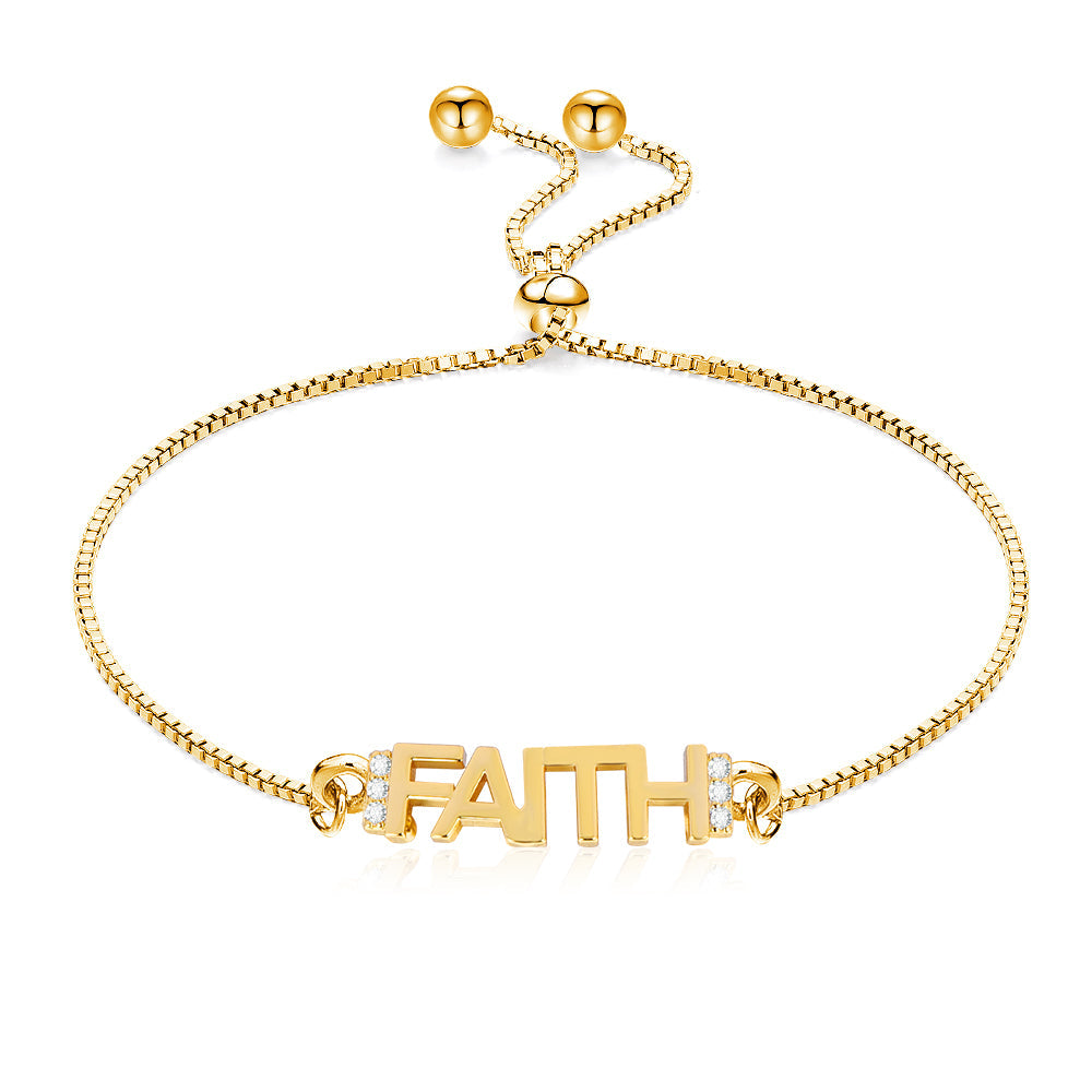 Capital Letter Zircon Nameplate Personalized Custom Gold Plated Name Bracelet-silviax