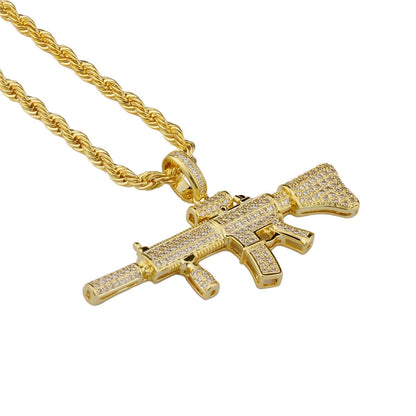 Gun Pendant Necklace Gold Plated Hip Hop Style Jewelry for Rapper