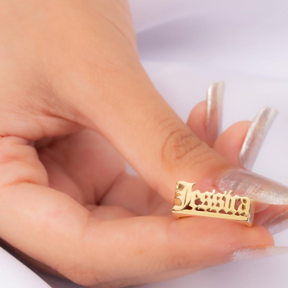 Gold Plated Personalized Gothic Name Ring-silviax