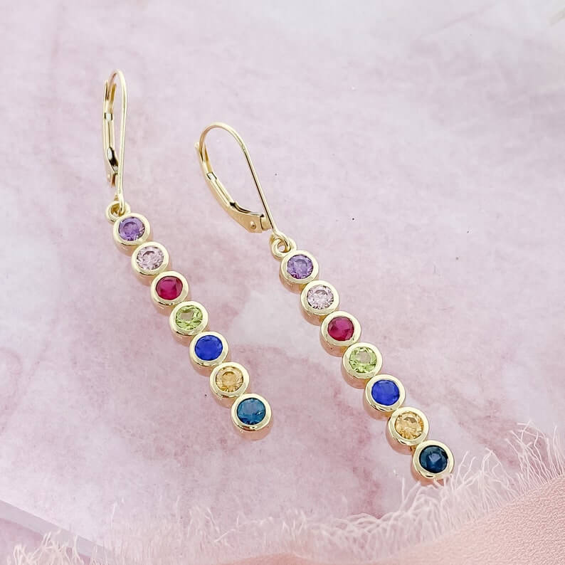 3 To 7 Birthstones Earrings Custom Gold Plated Family Earrings Gift For Mom-silviax