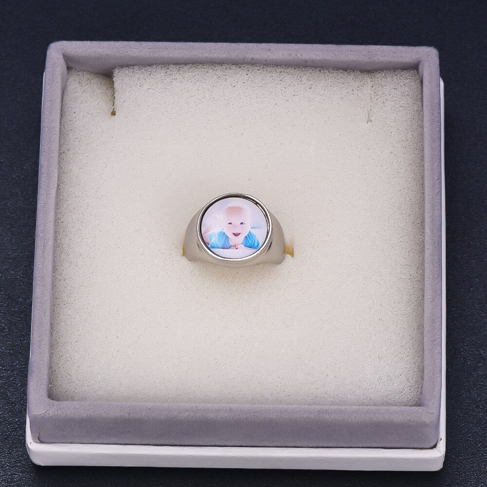 Round White Gold Personalized Custom Photo Ring-silviax