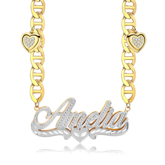 Mariner Chain with Heart Personalized Double Layer Heart Name Necklace-silviax