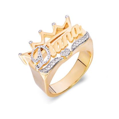 Crown Heart Two Tone Personalized Custom Gold Plated Name Ring-silviax