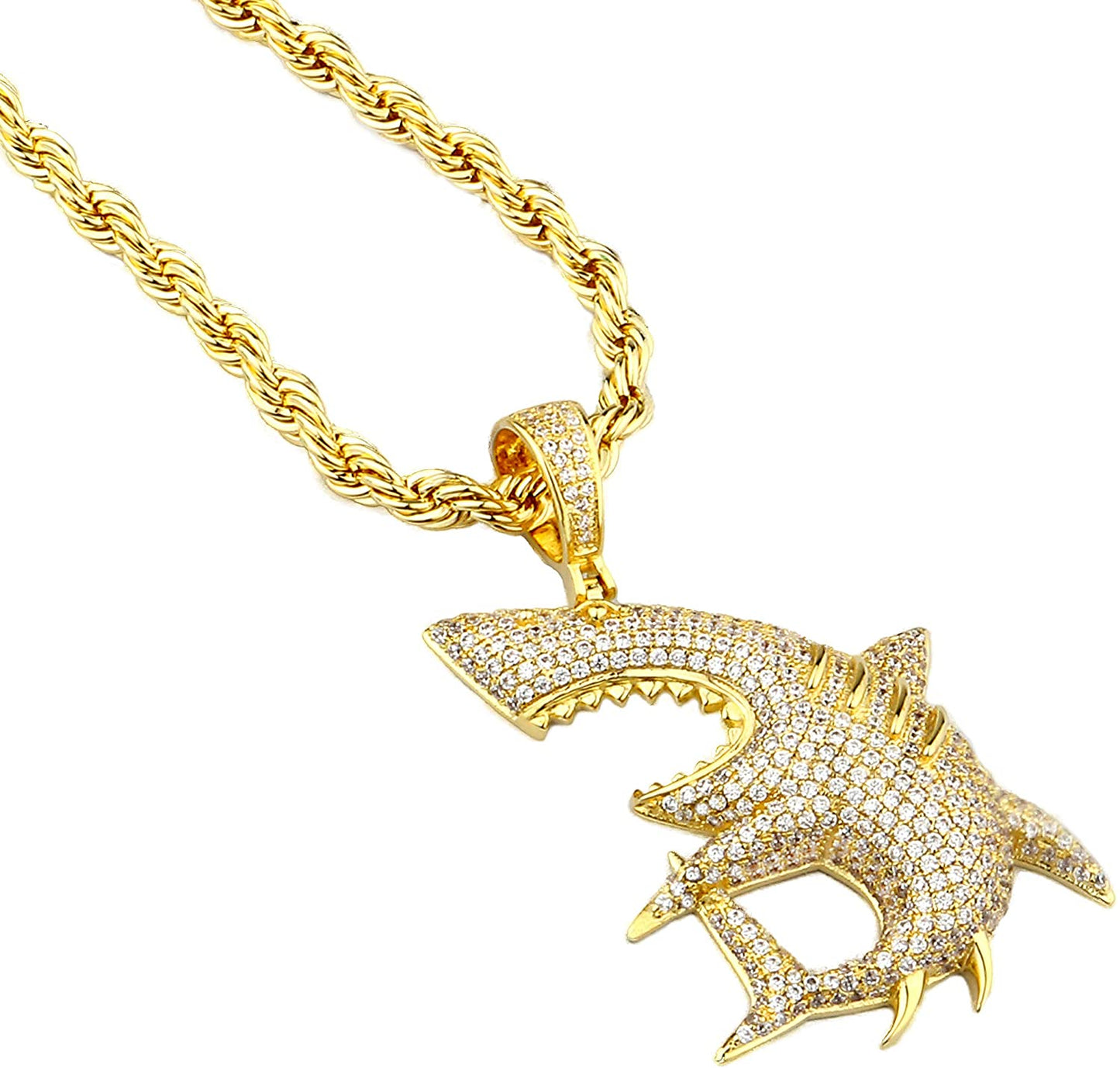 Big Shark Pendant Necklace Hip Hop Style Gold Plated