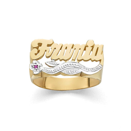 Two Tone Flower with Birthstone Personalized Custom Gold Plated Name Ring-silviax