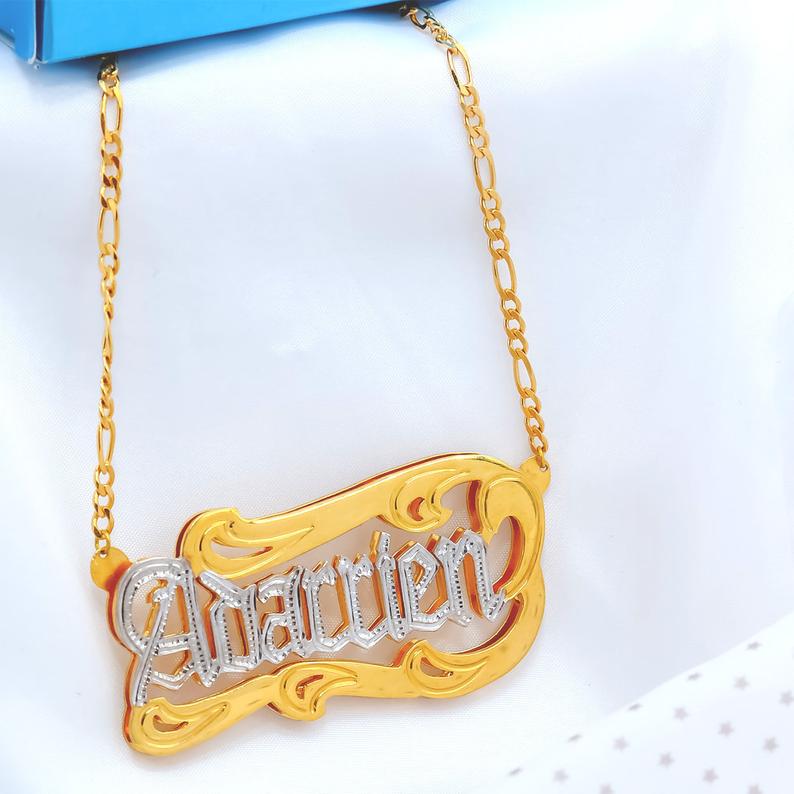 3D Name Two Tone Double Plate Gold Plated Personalized Name Necklace-silviax